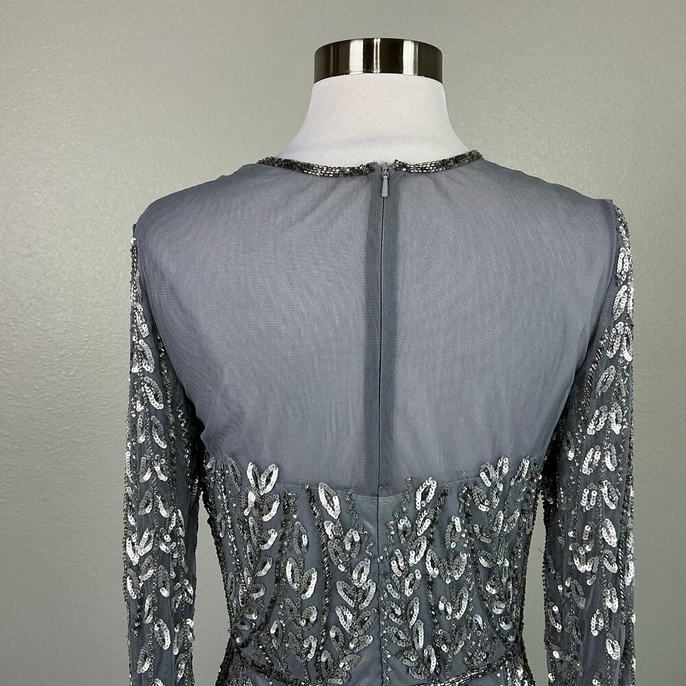 Mac Duggal 5461 Sequined Long Sleeve Column Evening Gown Silver Size 10 Dress - Picture 9 of 12